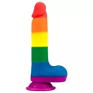 Prider - realistický dúhový dildo s semenníkmi - 20cm