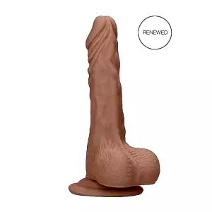 Dong 10 - realistický dildo s semenníkmi (25 cm) - tmavá prírodná