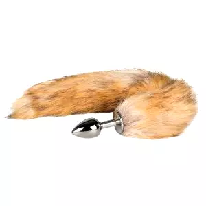 Fox NO1 - kovový análny kolík s líščím chvostom (strieborný-červený)