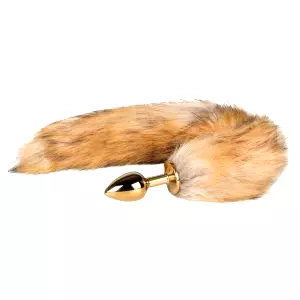 Fox NO1 - kovový análny plug s líščím chvostom (zlatý-červený)
