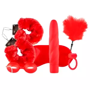 Milujem Červenú - vibračný bondage set (6-dielny) - červený