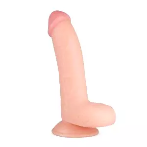 Cliff - realistický dildo s tvarom varlat - 22 cm (prírodný)