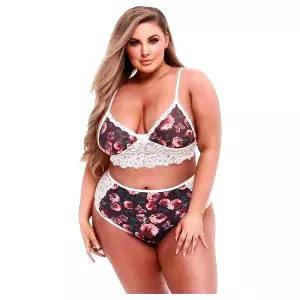 Plus Size - kvetinová čipková podprsenka set