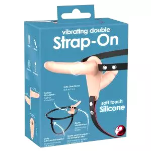 Strap-On - dvojitý pripínací vibrátor (prírodná farba)
