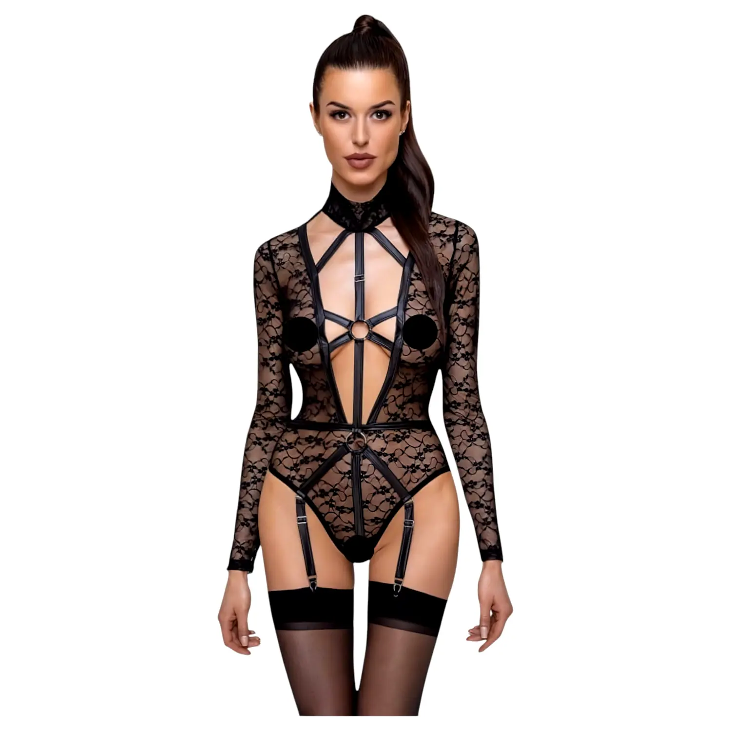Priehľadné body s remienkami (čierne) - L Priehľadné body s remienkami (čierne) - L