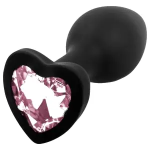 Silikónový análny kolík so srdiečkovým kameňom (čierno-ružový)