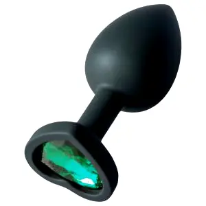 Silikónový anál plug so zeleným srdcovým kameňom (čierny)
