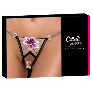 Luxus vyšívané tangá s ľaliou (čierno-biele) - M/L