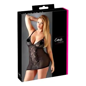 Plus Size - čipkovaná priehľadná košieľka (čierna) - 2XL