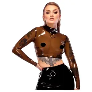 LATEX priesvitný latexový top (priesvitno-čierny) M