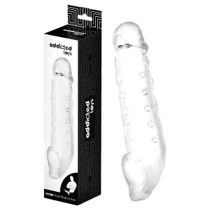 Návlek na penis s erekčným krúžkom - 23 cm - transparentný