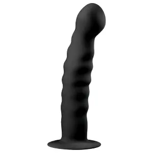 Ribbed - drážkované análne dildo s prísavkou (14 cm) - čierne