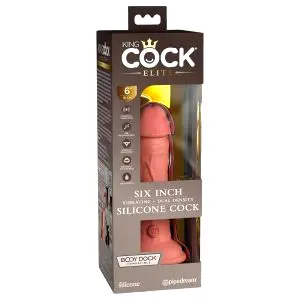 Elite 6 - prísavný vibrátor (15 cm) - prírodný