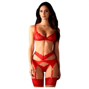 Cupid Desir - čipkovaná spodná bielizeň súprava (červená) - L/XL
