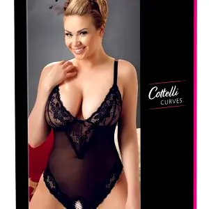 Plus Size - čipkované body (čierne) - XXL