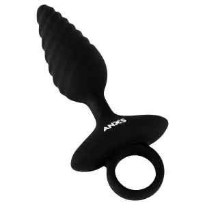 ANOS rebrovaný vibračný análny plug (čierny)