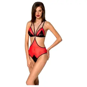 Peonia - Body s bočnými výrezmi (červená) - L/XL
