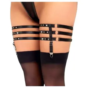Kožený vzhľad podväzkový pás stehna (čierny) - L/XL