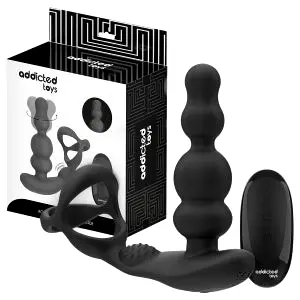 Addicted Toys rotačný análny vibrátor s krúžkom na penis (čierny)