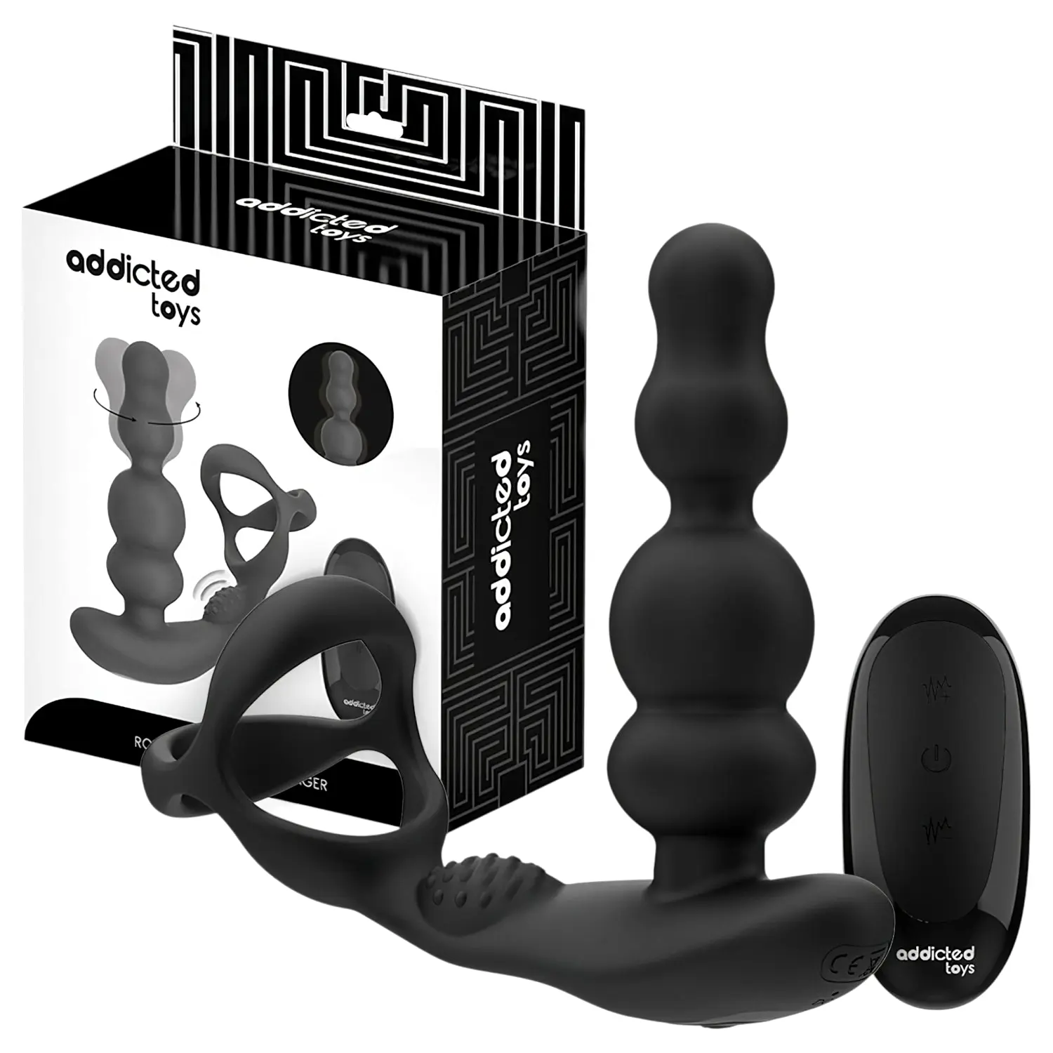 Addicted Toys rotačný análny vibrátor s krúžkom na penis (čierny) Addicted Toys rotačný análny vibrátor s krúžkom na penis (čierny)