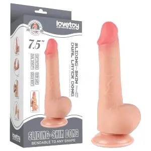 Sliding-Skin - dvojvrstvové dildo s semenníkmi - 20 cm (prírodný)