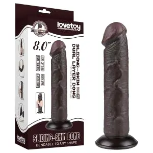 Sliding-Skin - prísavkový dvojvrstvový dildo - 20cm (hnedý)