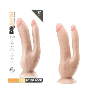 Dr. Skin 8 - prísavkový dvojitý dildo (prírodný)