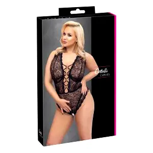 Curves - dámske body plus size - priehľadné s vzorom - čierne - 90D/XL