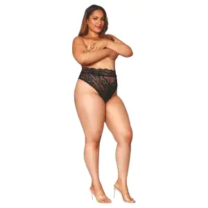 Dámske nohavičky s vysokým pásom - čipkované - čierne - 2XL