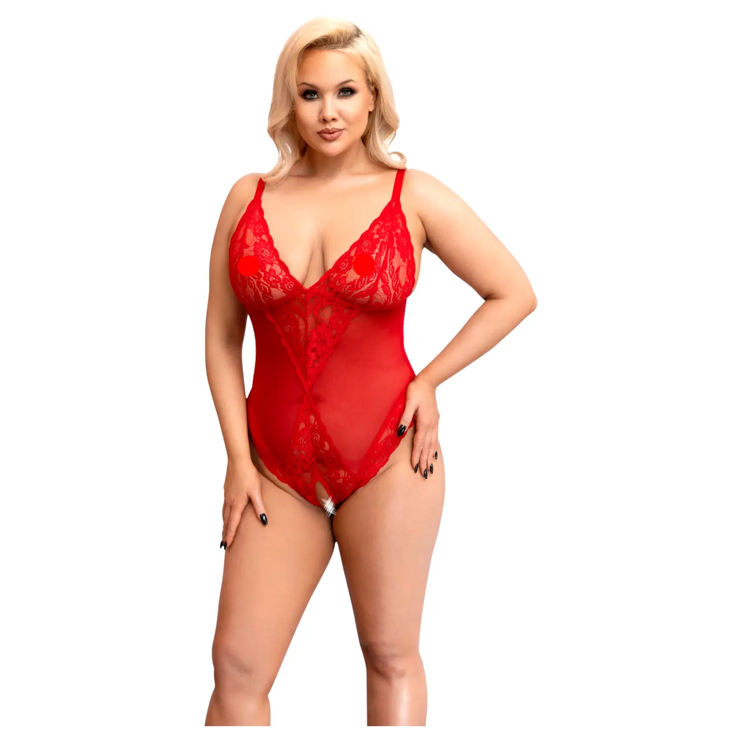 Curves - čipkované body - priehľadné - červené - 2XL Curves - čipkované body - priehľadné - červené - 2XL