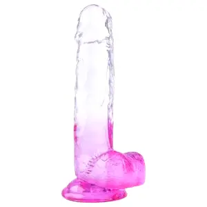 Realistický dildo s prísavkou a semenníkmi - 22 cm - priehľadná fialová