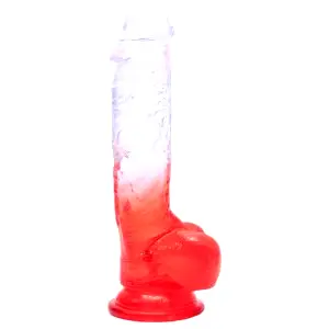Dildo s prísavkou a semenníkmi - 21 cm - číro-červený