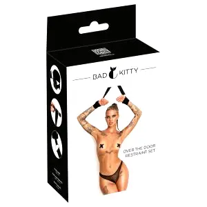 Bad Kitty súprava pút na zápästia na dvere (čierna)