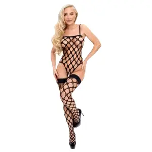 Fantasy - sieťované body a set s pančuchami po stehná (čierna) - S-L