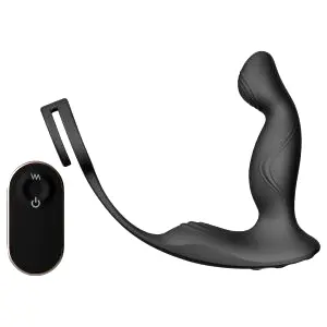 Virgil - vibrátor na prostatu s krúžkom na penis a semenníky - čierny