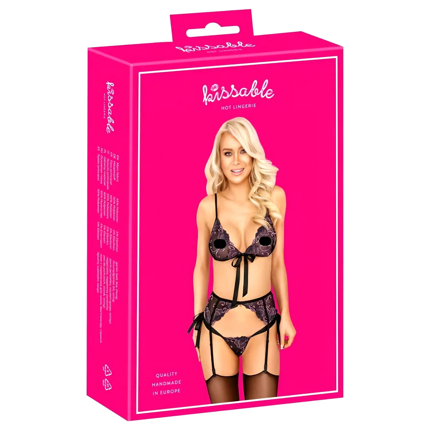 Bozkávateľný - ružovo-fialová výšivka podprsenka set (čierna) - L/XL Bozkávateľný - ružovo-fialová výšivka podprsenka set (čierna) - L/XL