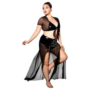 065 - čierna babydoll súprava (XL-2XL)