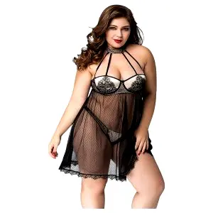 066 - čierna babydoll súprava (XL-2XL)