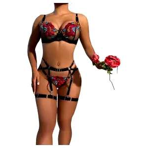 061 - erotická súprava spodnej bielizne - čierna - L/XL